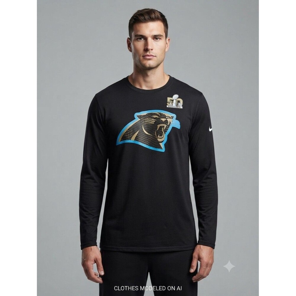 Nike Dri-FIT Carolina Panthers Super Bowl 50 Long Sleeve Shirt XXL Black